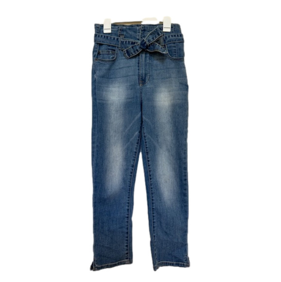 Boom boom Jeans medium wash high waisted rise wrap tie belt skinny cropped jeans - Picture 1 of 12